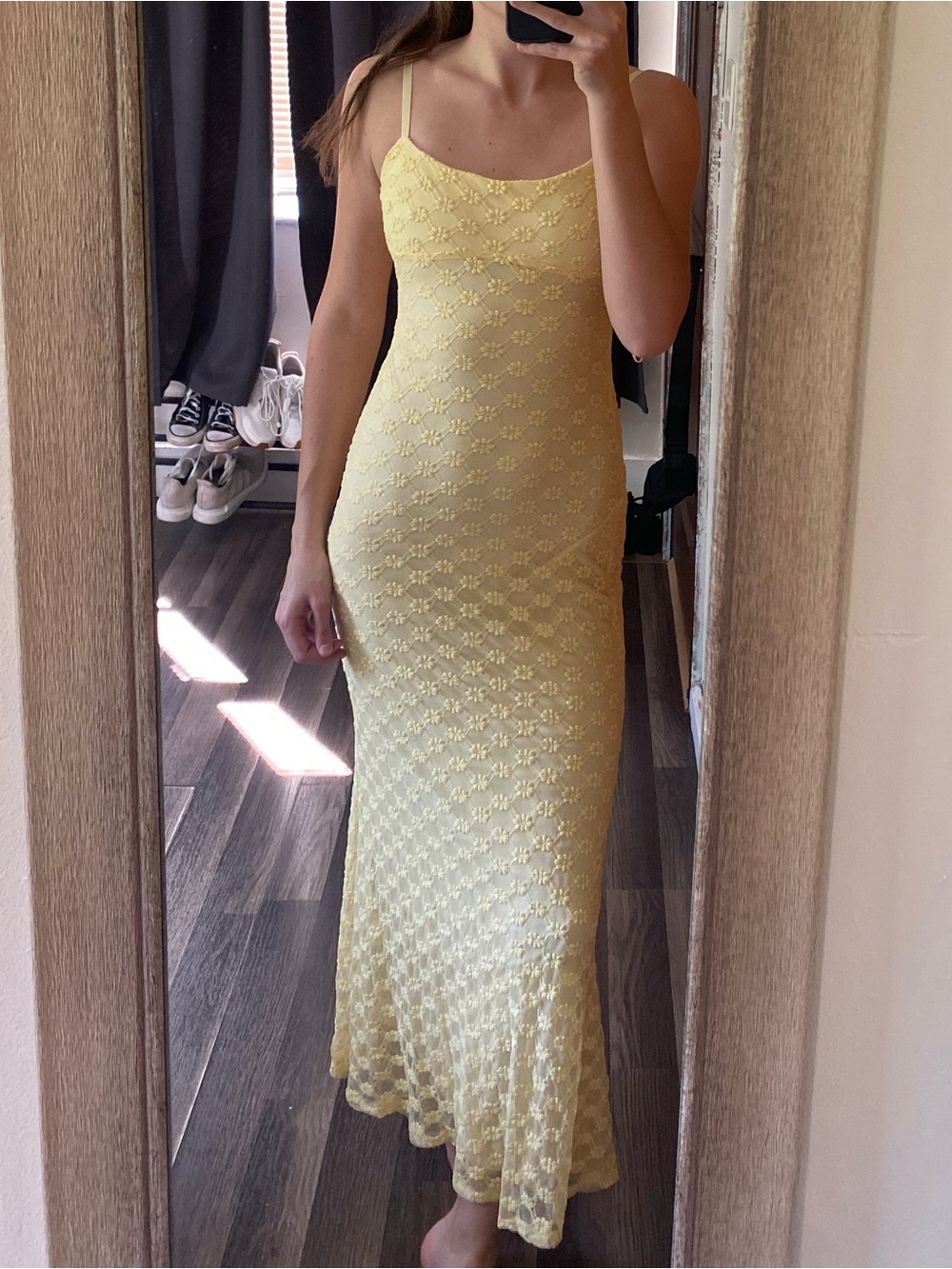 Yellow Floral Lace Maxi Slip Dress - Women's Summer Dress